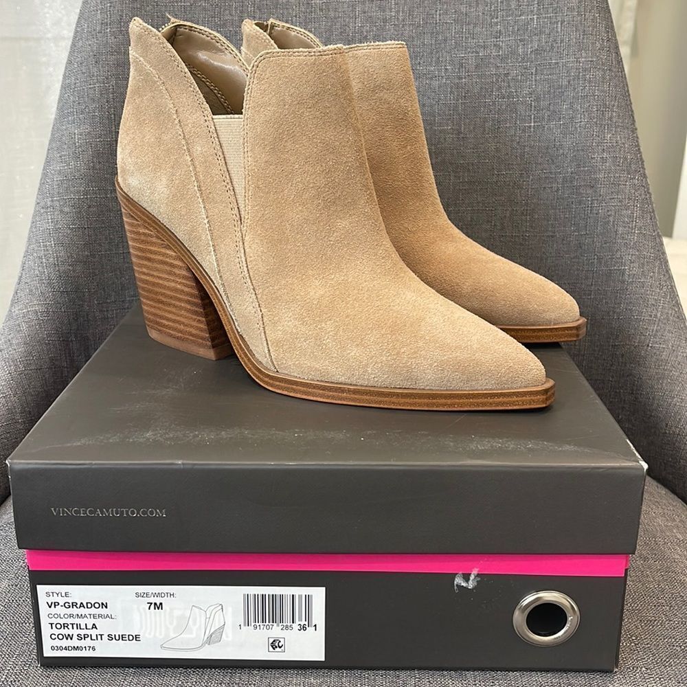 Vince Camuto Womens VP-Gradon Tortilla Ankle Boots Bootie Tortila cow Split NWB